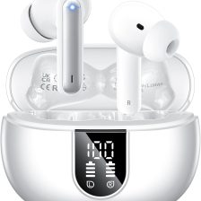 Wireless Earbuds, 2024 Wireless Headphones HiFi Stereo Earphones with 4 ENC Noise Canceling Mic, 42Hs Playtime In Ear Earbud, Bluetooth 5.3 Sport Earphones with LED Power Display for Android iOS White