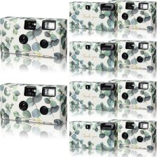 Kanayu 8 Pack Bulk Disposable Camera for Wedding, 35mm Single Use Camera with Flash Disposable Cameras One Time Camera for Wedding Anniversary Party Supplies (Retro Color Film, Eucalyptus Leaves)