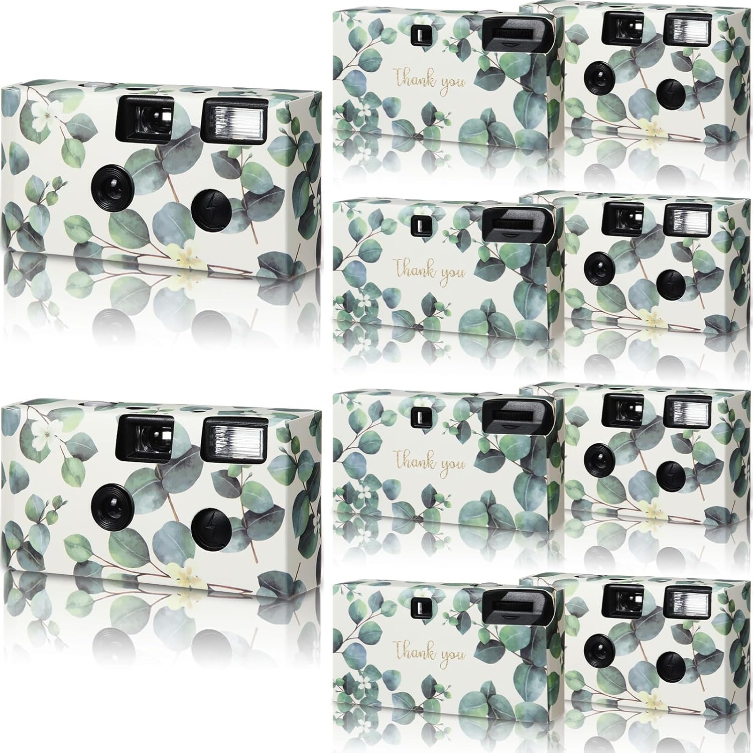 Kanayu 8 Pack Bulk Disposable Camera for Wedding, 35mm Single Use Camera with Flash Disposable Cameras One Time Camera for Wedding Anniversary Party Supplies (Retro Color Film, Eucalyptus Leaves)