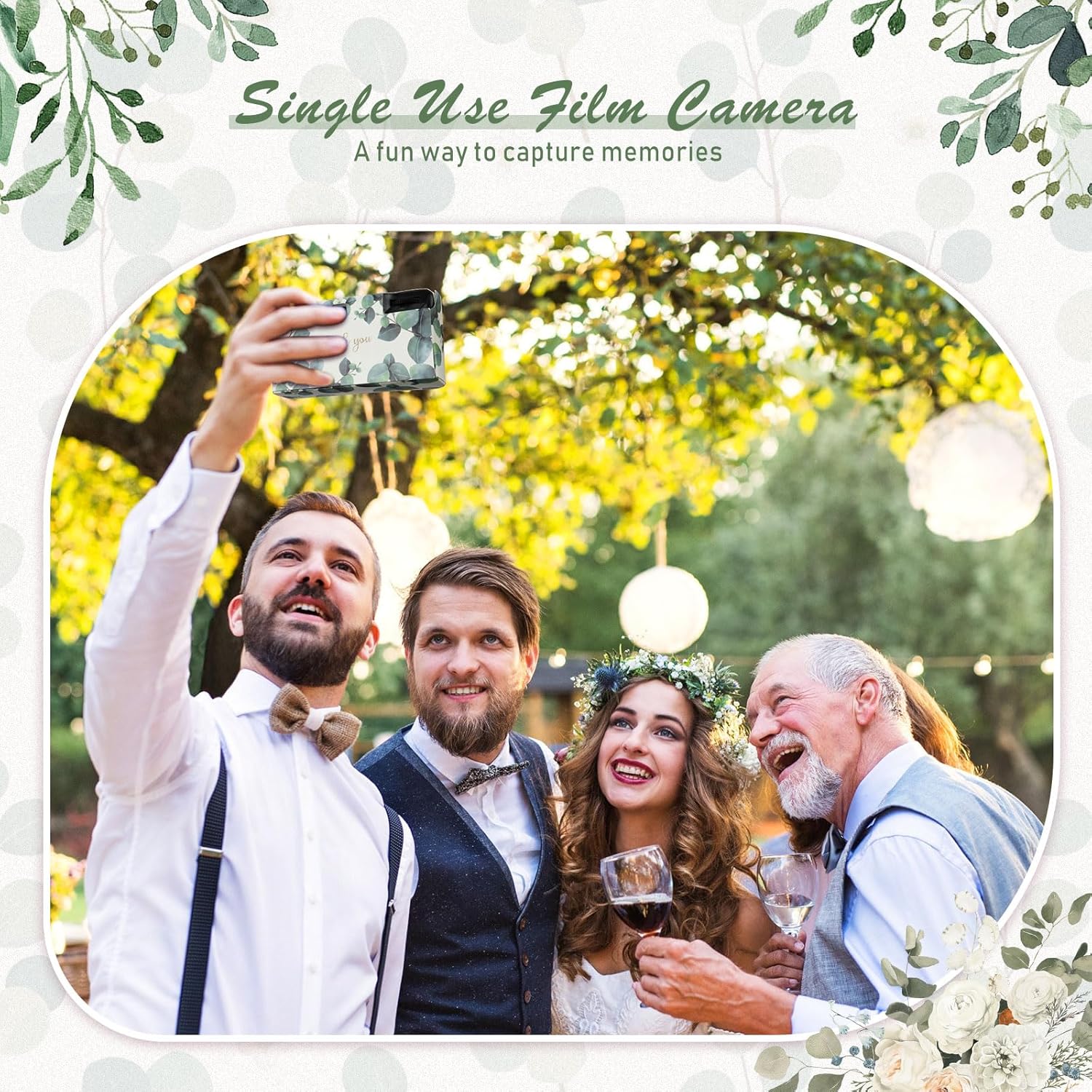 Kanayu 8 Pack Bulk Disposable Camera for Wedding, 35mm Single Use Camera with Flash Disposable Cameras One Time Camera for Wedding Anniversary Party Supplies (Retro Color Film, Eucalyptus Leaves) - Image 3