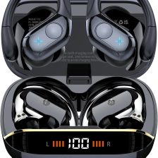 Wireless Earbuds Bluetooth 5.4 Headphones 75H Stereo Deep Bass Sports Over Ear Buds with Earhooks, LED Display Bluetooth Earbuds with 4 ENC Mic, IP7 Waterproof Earphone for Running, Black